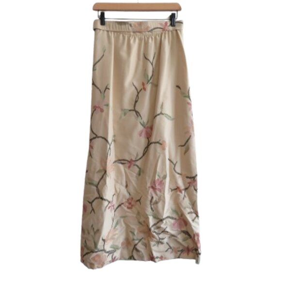 VINTAGE OSCAR DE LA RENTA Tafetta Floral Embroidered Maxi Skirt Wedding - US 4